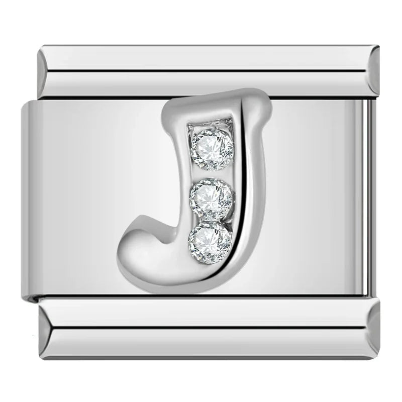 Charm Italiano Plano - Iniciales de Plata con Brillantes (Letras A-Z)
