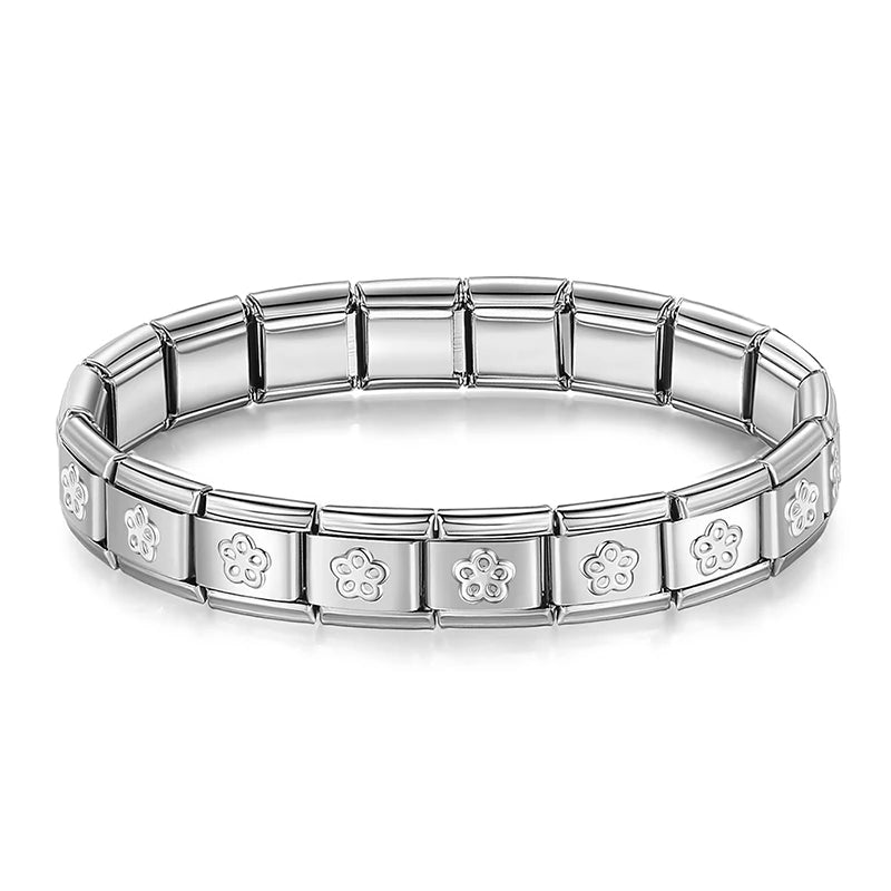 Complete Italian Bracelet - Engraved Silver Edition (Princess, Hearts and Stars)