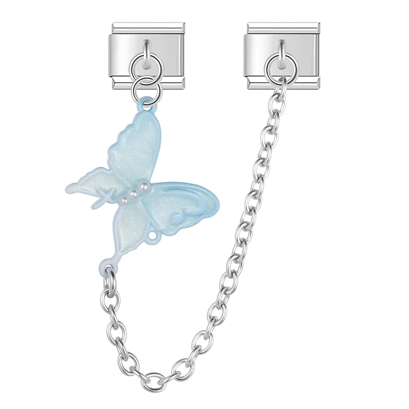 Charm Italiano Doble - Cadena Mariposa con Perlas (Estilo Pastel)