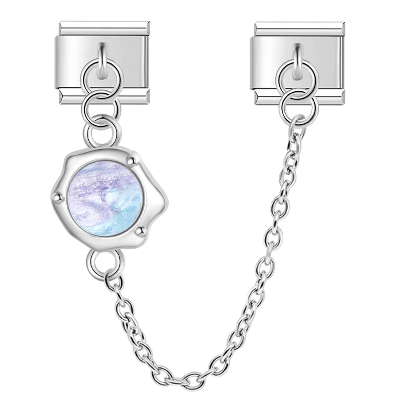 Charm Italiano Doble - Cadena con Piedra Ópalo (Efecto Iridiscente)