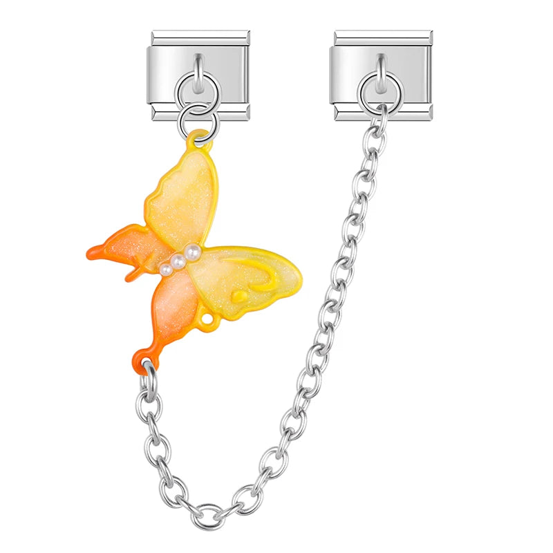 Charm Italiano Doble - Cadena Mariposa con Perlas (Estilo Pastel)