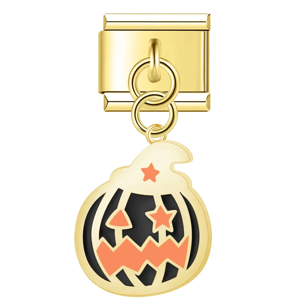 Charm Italiano Colgante - Colección Halloween Dorado (Fantasmas, Calabazas, Ataúd)