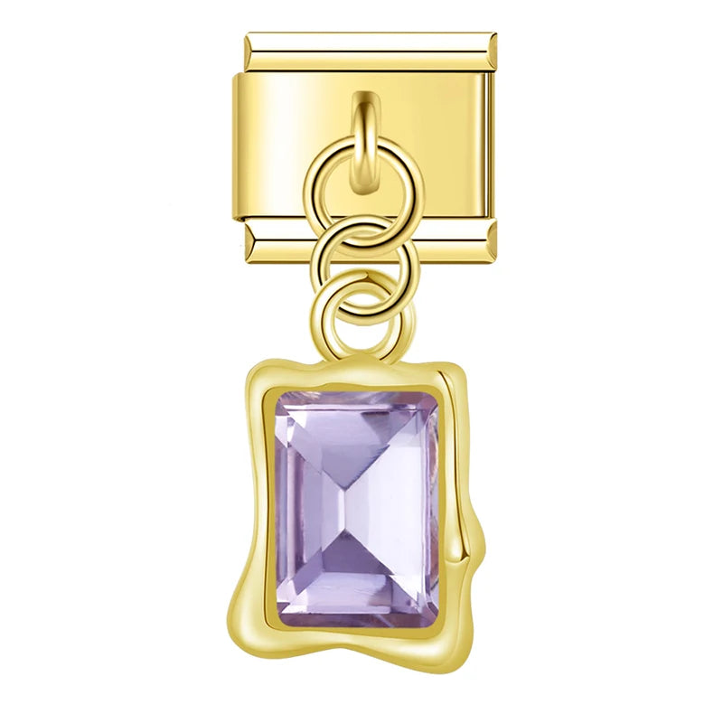 Charm Italiano Colgante - Solitario Rectangular con Zirconia (Lujo Geométrico)