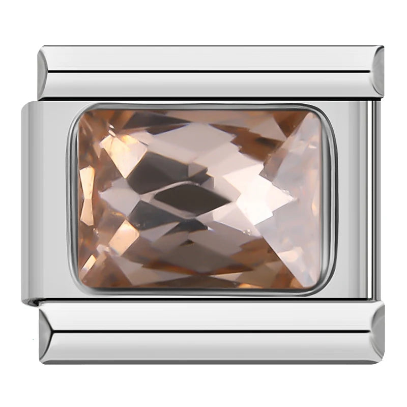 Charm Italiano Plano - Solitario Rectangular (Talla Esmeralda y Colores)