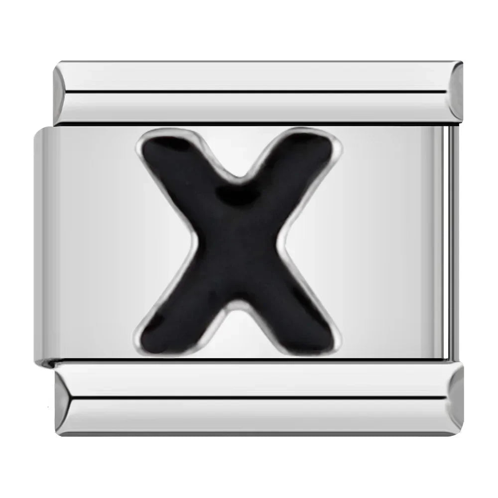 Charm Italiano Plano - Iniciales Negras en Relieve (Letras y Símbolos)