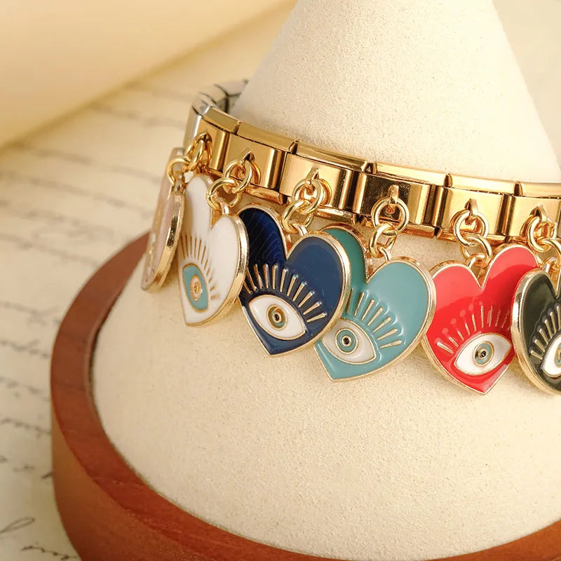 Charm Italiano Colgante - Corazón Protector "Evil Eye" (Varios Colores)