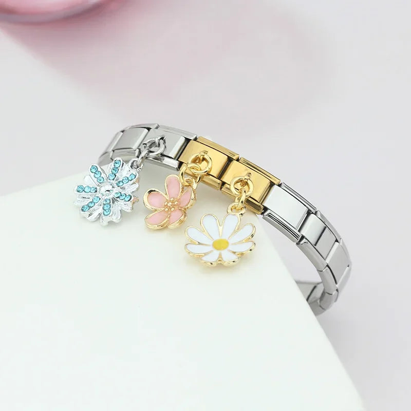 Charm Italiano Colgante - Colección Jardín Floral (Margaritas y Cristales)