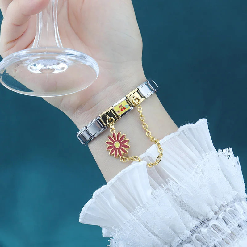 Charm Italiano Doble - Cadena con Margarita Colgante (Primavera Dorada)