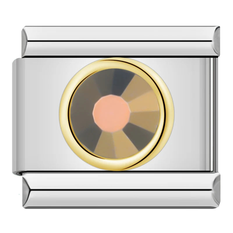 Charm Italiano Plano - Solitario Redondo de Zirconia (Piedras de Color)