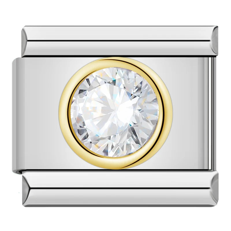 Charm Italiano Plano - Solitario Redondo de Zirconia (Piedras de Color)