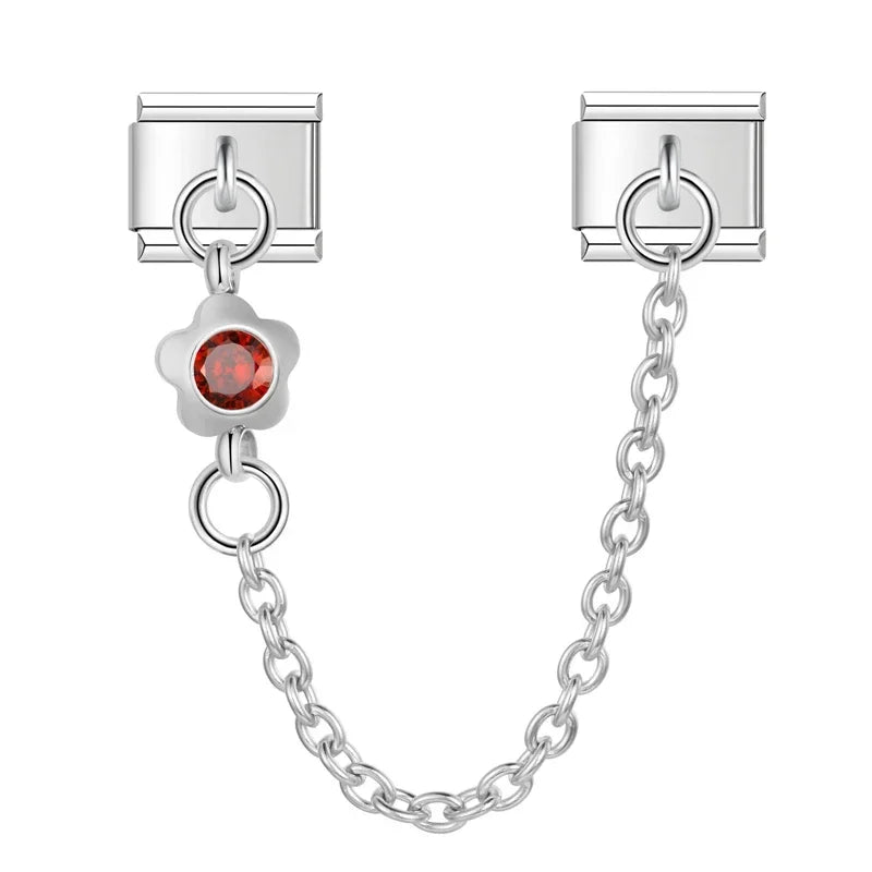 Charm Italiano Doble - Cadena de Seguridad con Mini-Colgante (Plata y Zirconias)
