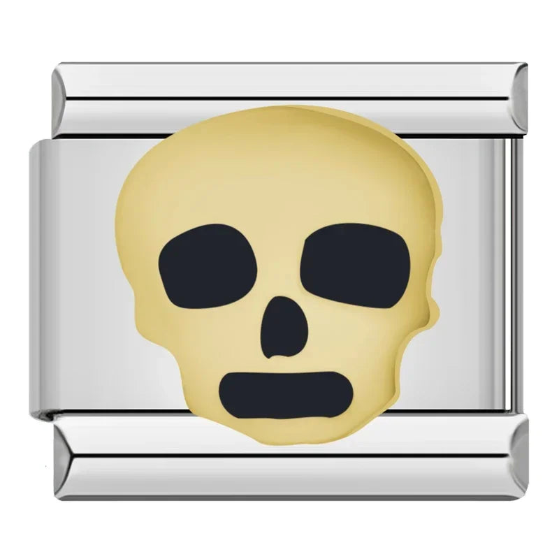 Charm Italiano Plano - Colección Halloween Gótico (Cráneos, Murciélagos y Luna)