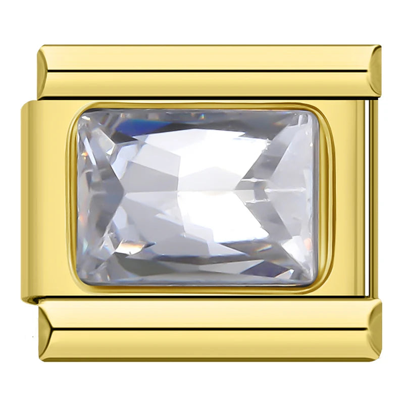 Charm Italiano Plano - Solitario Rectangular de Zirconia (Piedras de Color)