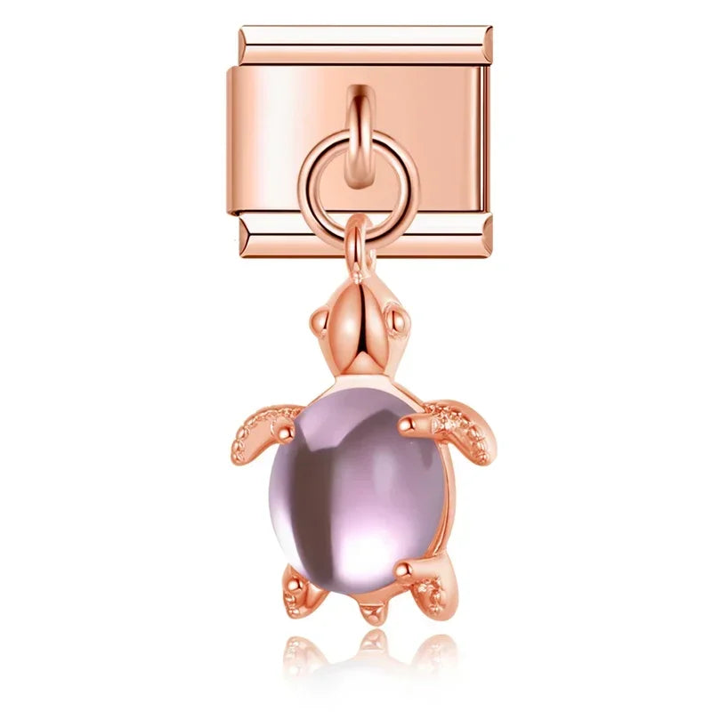 Charm Italiano Colgante - Tortuga de la Suerte (Concha de Cristal Facetado)