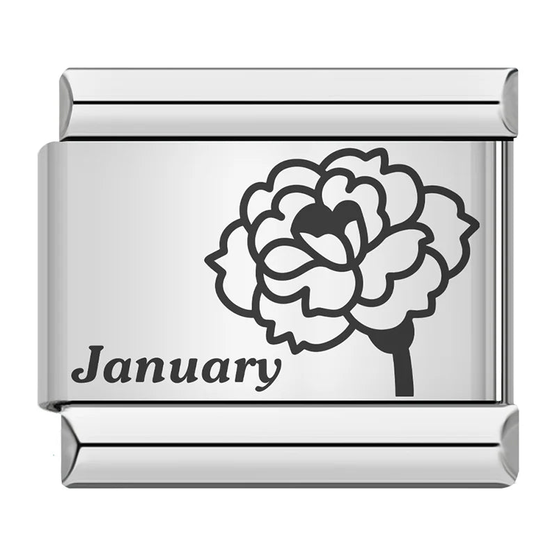 Charm Italiano Plano - Colección Flor del Mes de Nacimiento (12 Meses)