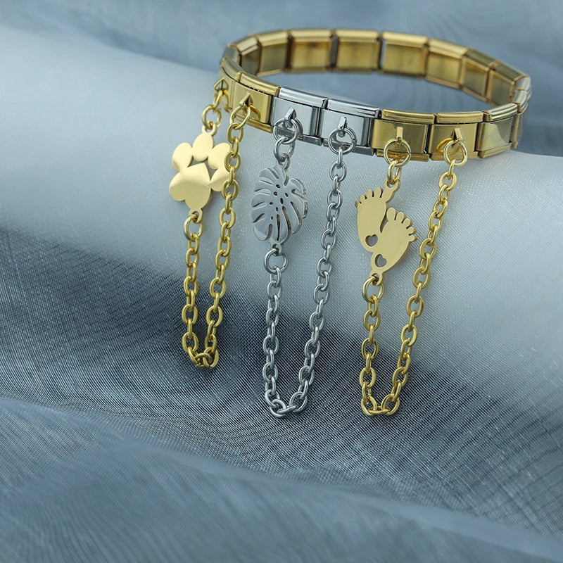 Charm Italiano Doble - Cadena Tropical e Industrial (Hoja y Engranaje)