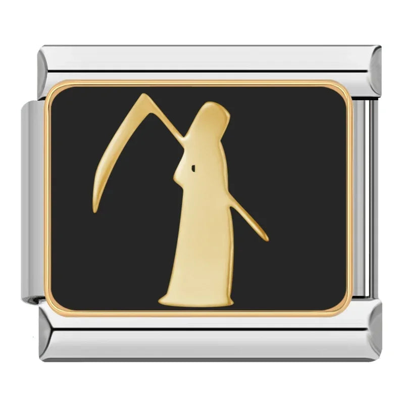 Charm Italiano Plano - Colección Halloween Gótico (Cráneos, Murciélagos y Luna)