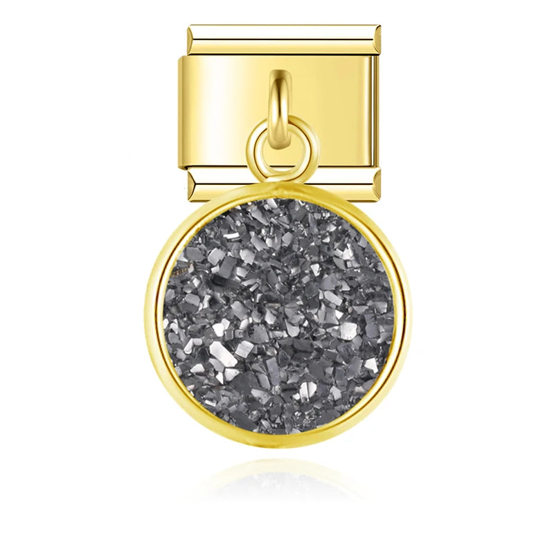 Charm Italiano Colgante - Disco Glitter Cósmico (Efecto Drusa en Oro)
