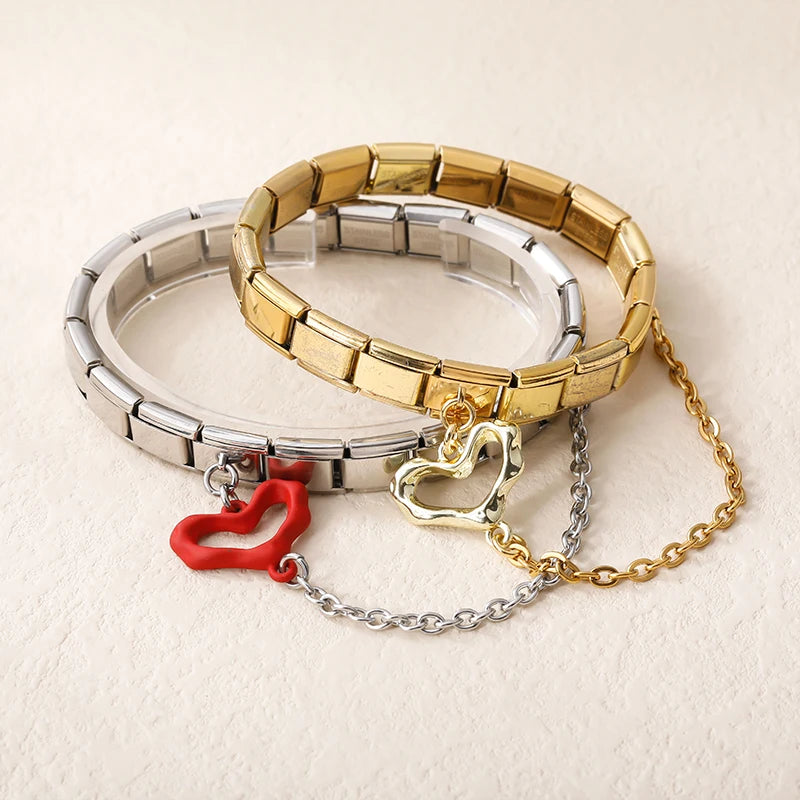 Charm Italiano Doble - Conector Corazón (Silueta Colgante y Cadena)