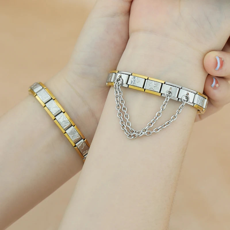 Charm de Seguridad Triple - Doble Cadena (Acero Minimalista)