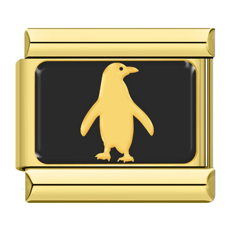 Charm Italiano Plano - Colección Siluetas Animales (Oro sobre Negro)