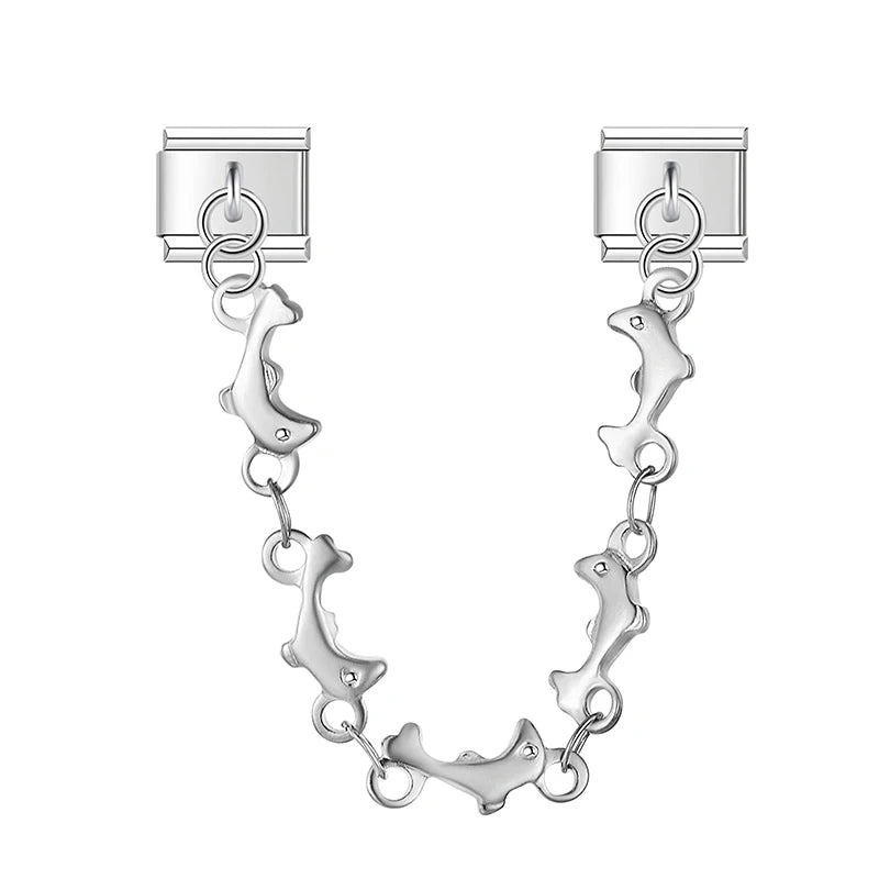 Charm Italiano Doble - Cadena de Motivos Arcoíris (Mariposas y Corazones)