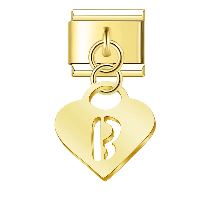 Charm Italiano Colgante - Inicial Corazón Dorado (Letras A-Z)