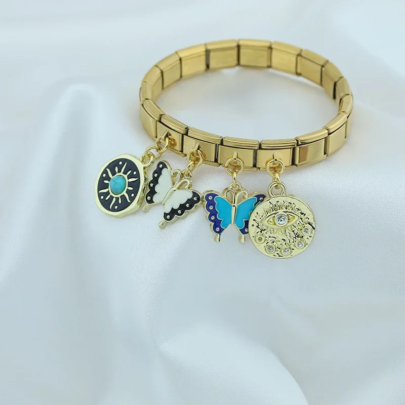 Charm Italiano Colgante - Colección Mística Dorada (Ojo Turco, Sol y Luna)