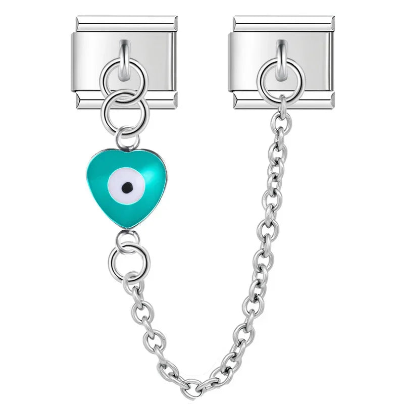 Charm Italiano Doble - Cadena con Ojo Protector (Corazón y Luna Pop)