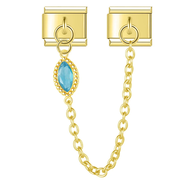 Charm Italiano Doble - Cadena con Gota de Zirconia (Estilo Lujo Dorado)