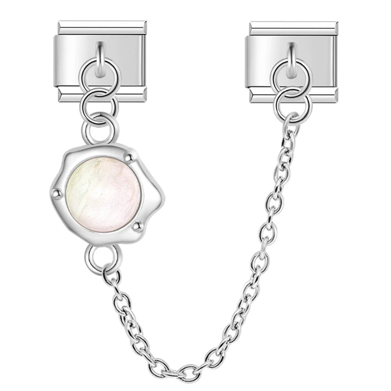 Charm Italiano Doble - Cadena con Piedra Ópalo (Efecto Iridiscente)