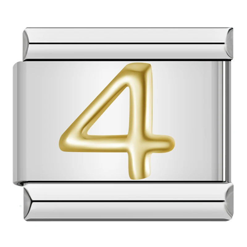 Charm Italiano Plano - Números Dorados en Relieve (Dígitos 0-9)