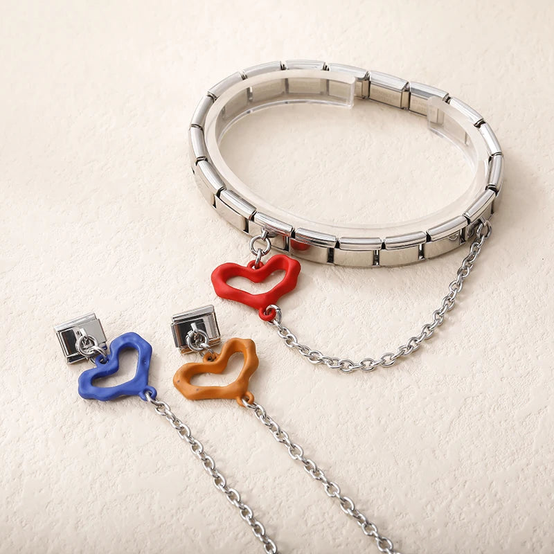 Charm Italiano Doble - Conector Corazón (Silueta Colgante y Cadena)