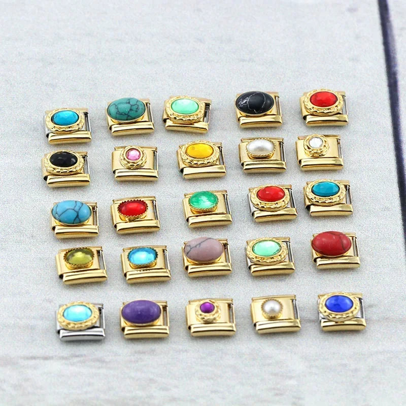 Charm Italiano Plano - Colección Joya Vintage (Piedras Preciosas y Oro)