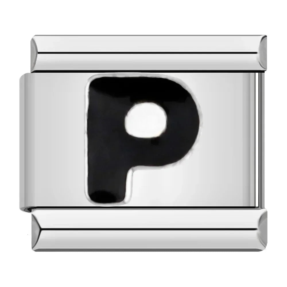 Charm Italiano Plano - Iniciales Negras en Relieve (Letras y Símbolos)