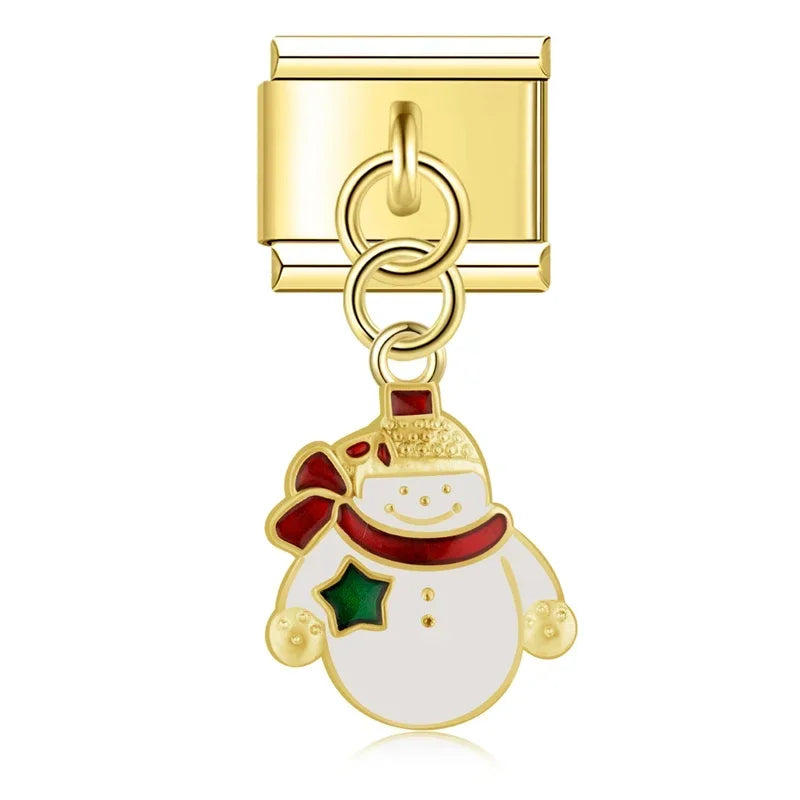 Charm Italiano Colgante - Colección Navidad Dorada (Árbol, Muñeco y Regalos)