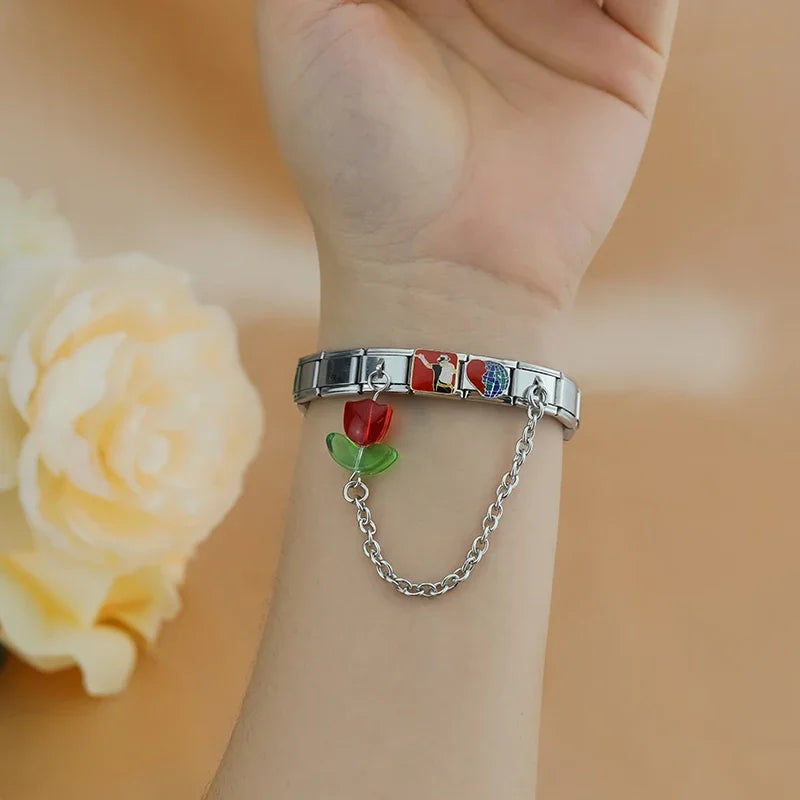 Charm Italiano Doble - Cadena con Tulipán (Joya Botánica)