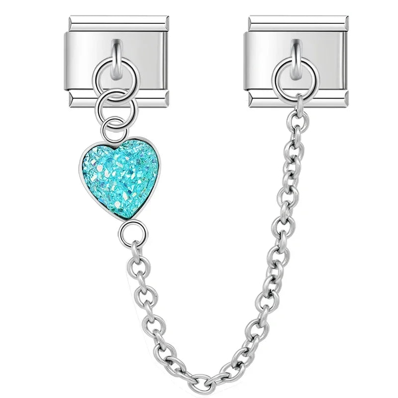 Charm Italiano Doble - Corazón Texturizado con Cadena (Efecto Escarcha)