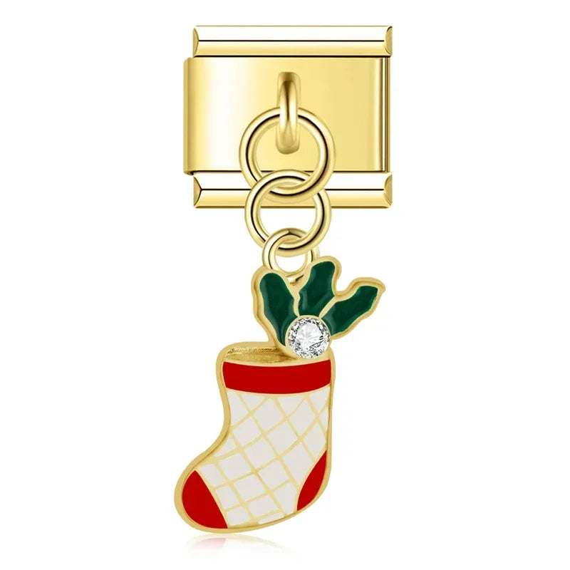 Charm Italiano Colgante - Colección Navidad Dorada (Árbol, Muñeco y Regalos)