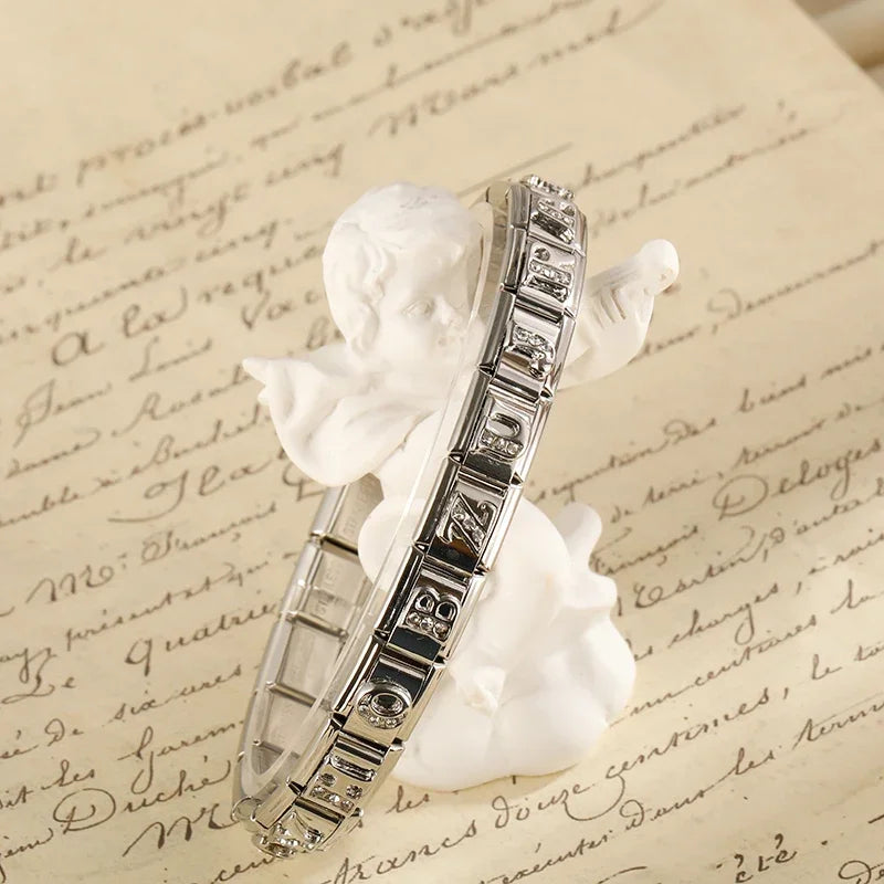 Charm Italiano Plano - Iniciales de Plata con Brillantes (Letras A-Z)