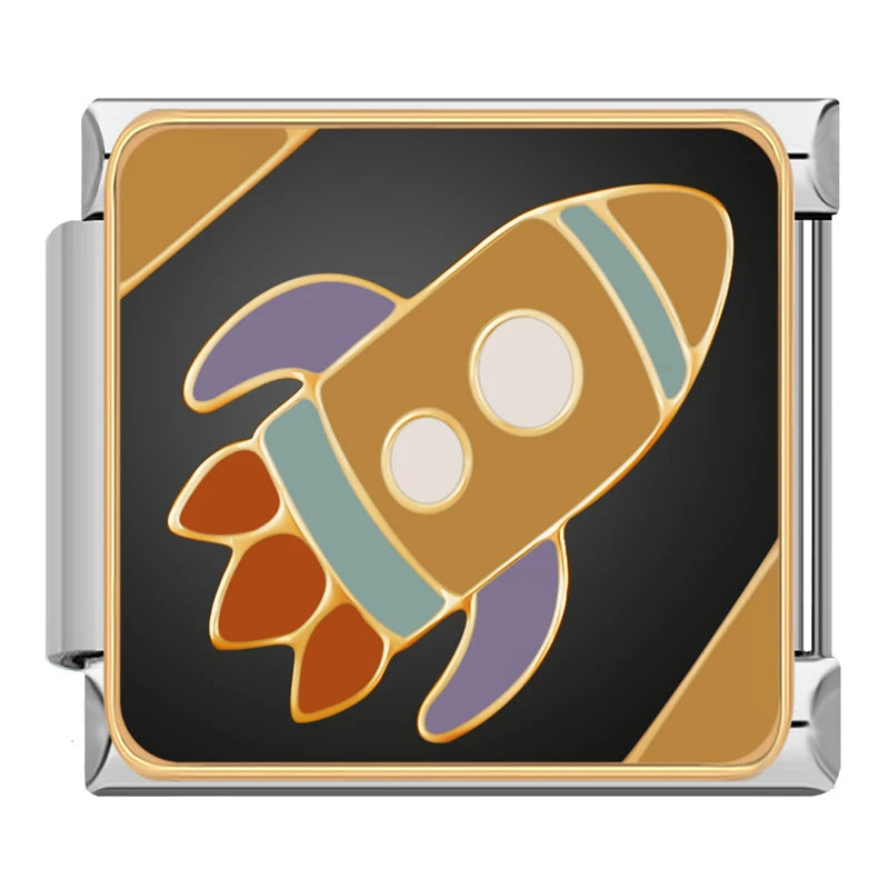 Charm Italiano Plano - Colección Galaxia y Ciencia (Espacio, Cohete, Alien)