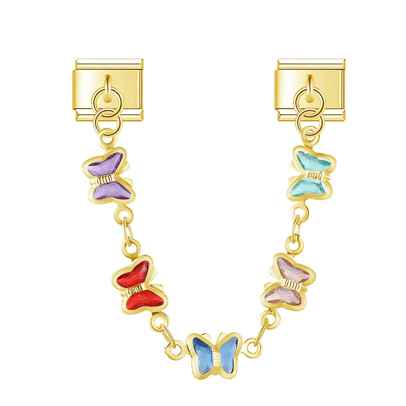 Charm Italiano Doble - Cadena de Motivos Arcoíris (Mariposas y Corazones)