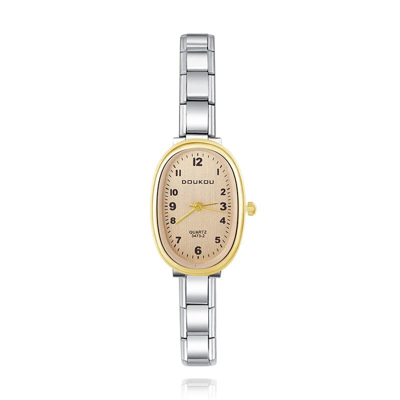 Reloj Base Modular - Diseño Elíptico Vintage (Bicolor Oro y Plata)