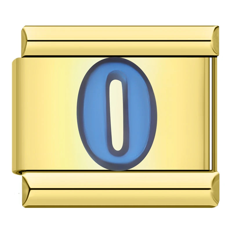 Charm Italiano Plano - Números Azules en Base Dorada (Dígitos 0-9)
