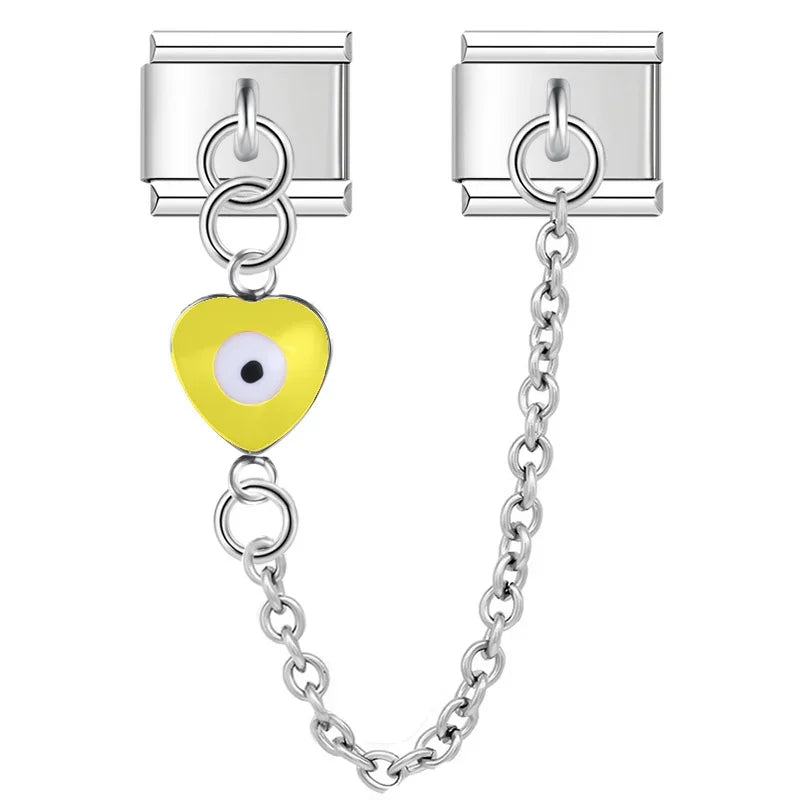 Charm Italiano Doble - Cadena con Ojo Protector (Corazón y Luna Pop)