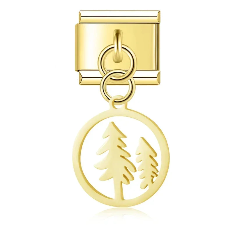 Charm Italiano Doble - Cadena con Medallón Calado (Flor y Árbol)