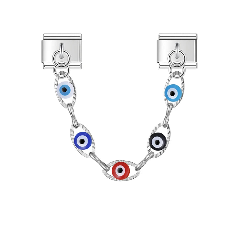 Charm Italiano Doble - Cadena Protectora "Evil Eye" (Ojos Turcos)