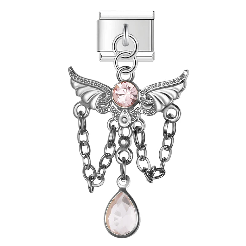 Charm Italiano Colgante - Ángel y Tassel de Cristal (Máximo Brillo)