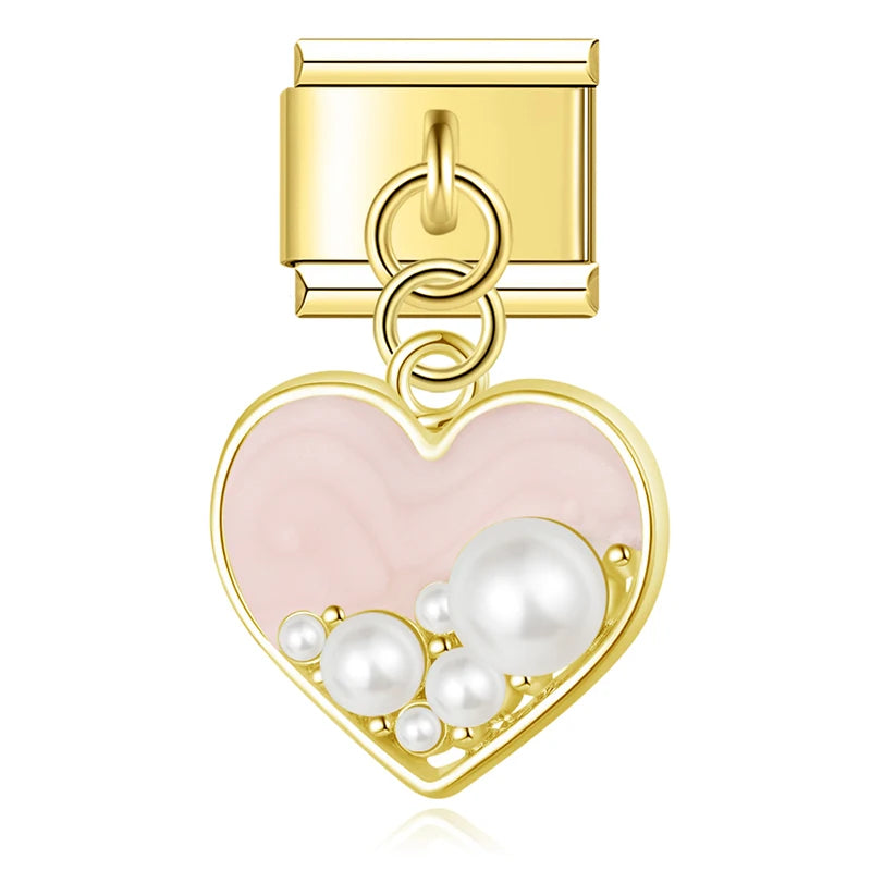 Charm Italiano Colgante - Colección Flores y Corazones con Perla