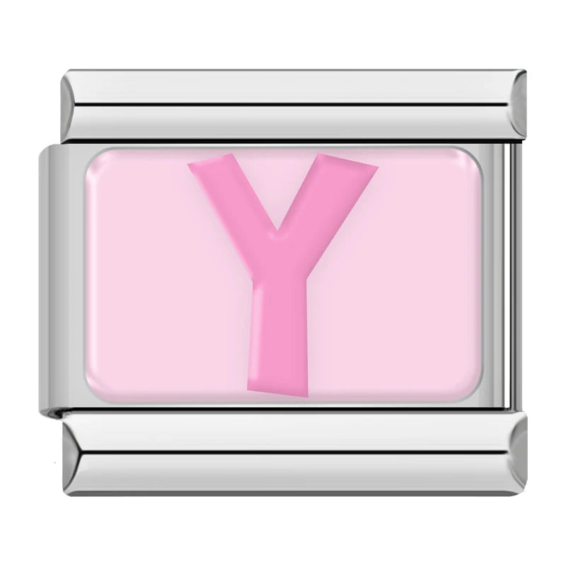 Charm Italiano Plano - Iniciales Rosa Pastel (Abecedario Completo)